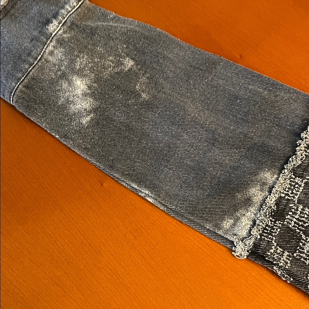 Patchwork Denim Button-Up Shirt (Shacket) distres… - image 10